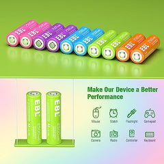 EBL AA Rechargeable Batteries 2500mAh High Capacity Long Lasting Ni-Mh Batteries 10 packs