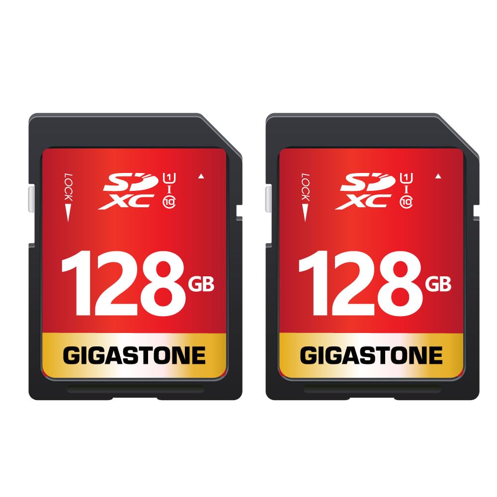 Gigastone 128GB 2-Pack SD Card UHS-I U1 Class 10 SDXC Memory Card Full HD Video for Canon Nikon Sony Panasonic Digital Camera, Full Size SD Card