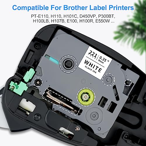 6X XemaX Label Tape Compatible for Brother Label Printer Tape 9mm TZe-221 Black on White Brother Label Tape 9mm for Brother P-Touch Label Maker PT-E110 H100R H100C H105 H110 E550W 1010 E100 H108 1000