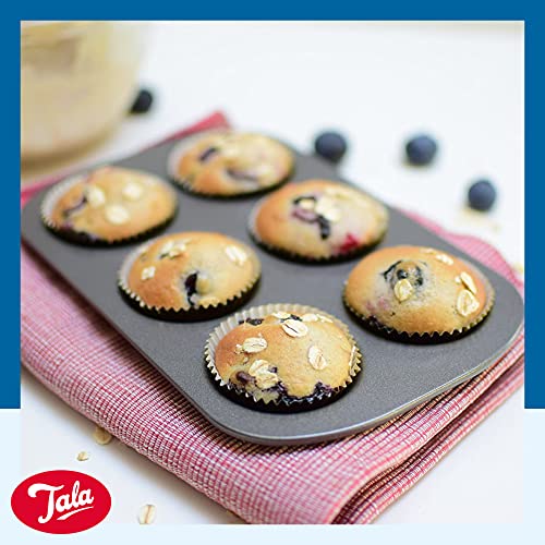 Tala 2 Mini Muffin Tin Non-stick Baking Tray - Even Heat Muffin Trays for Mini Cupcakes, Snacks & Appetisers - Carbon Steel, Wide Flat Handles, Dishwasher & Freezer Safe, Grey, 20cm x 14cm