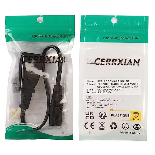 CERRXIAN 12-Inch IEC320-C14 3 pin Male Plug to Figure 8 C7 Plug Power Adapter Cable