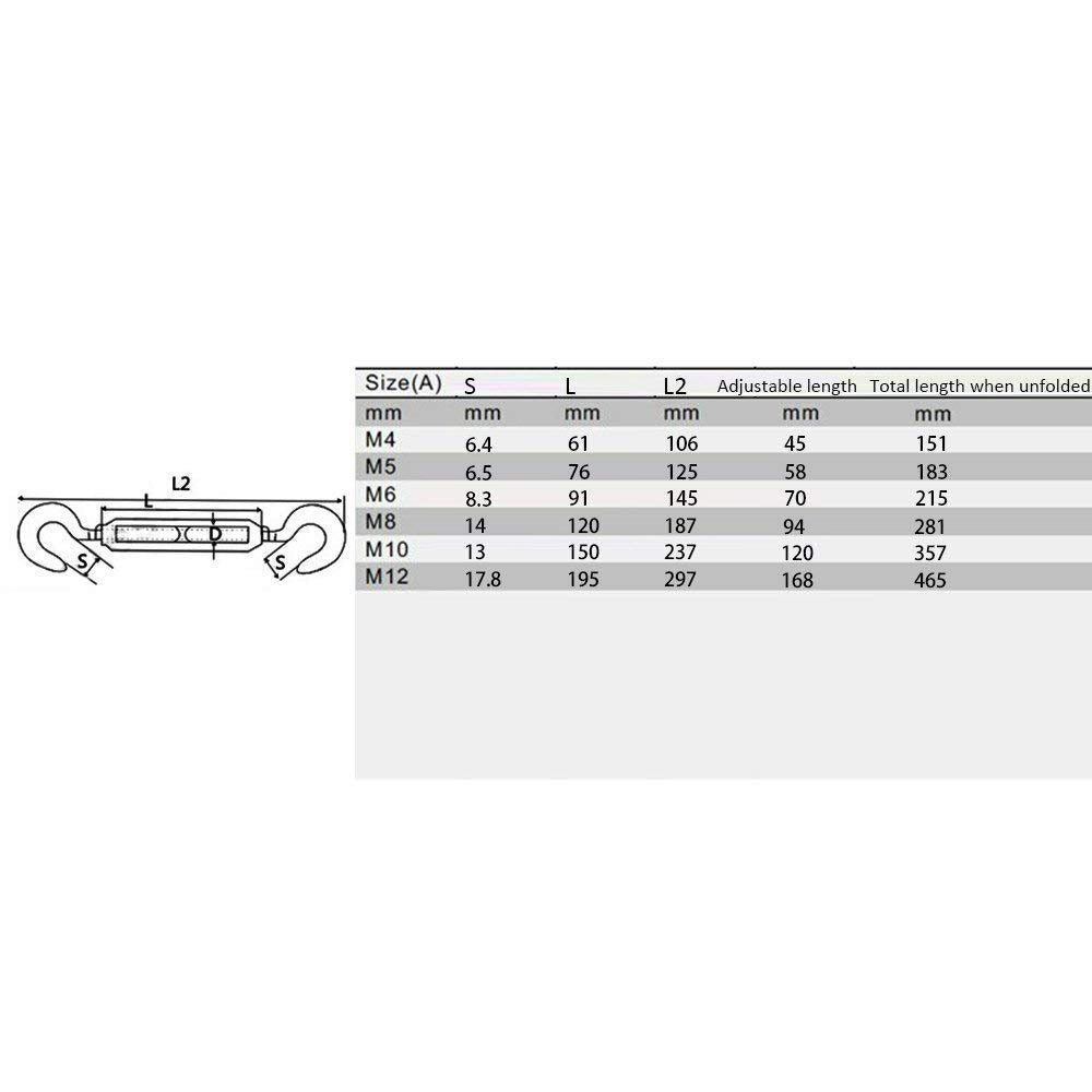 Eidoct 5 Pcs Stainless Steel 304 Turnbuckle Wire Rope Cable Tension (M5 Hook & Eye)