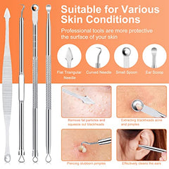 Blackhead Remover Tool Kit, IUMAKEVP 15 PCS Professional Stainless Steel Pimple Popper Comedone Extractor Tools for Removing Pimple, Blackheads, Zit on Face - Acne Removal Kit with Metal Case (Silver)