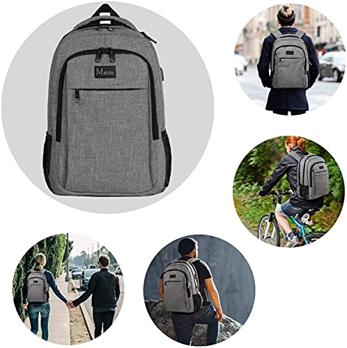 MATEIN Travel Laptop Backpack, Work Bag Lightweight Laptop Bag with USB Charging Port, Anti Theft Business Backpack, Water Resistant School Rucksack Gift for Men and Women, Fits 15.6 Inch Laptop, Grey