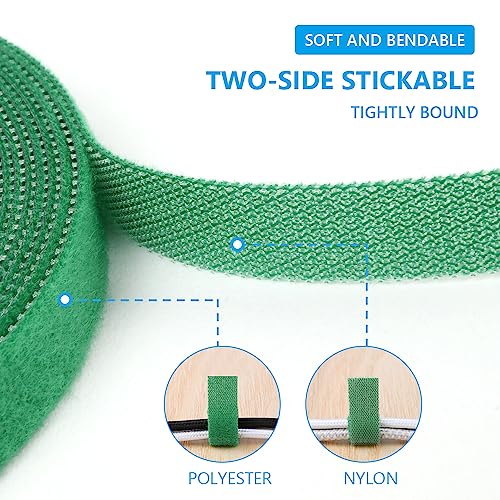 URAQT Green Garden Plants Tie, 10M Plant Ties Tape Self Adhesive Tape Hook Loop Garden Strips, 15mm Adjustable Tree Ties Plant Stake Cane Supports Wrap Tape for Gardening Sticky Strip Cable Organiser