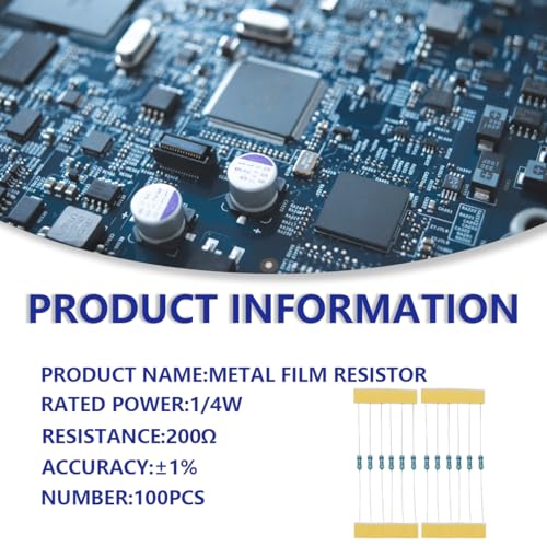 Innfeeltech 100 Pcs 1/4W 1% Tolerance 200 Ohm Metal Film Resistor Resistance for DIY Project and Experiments