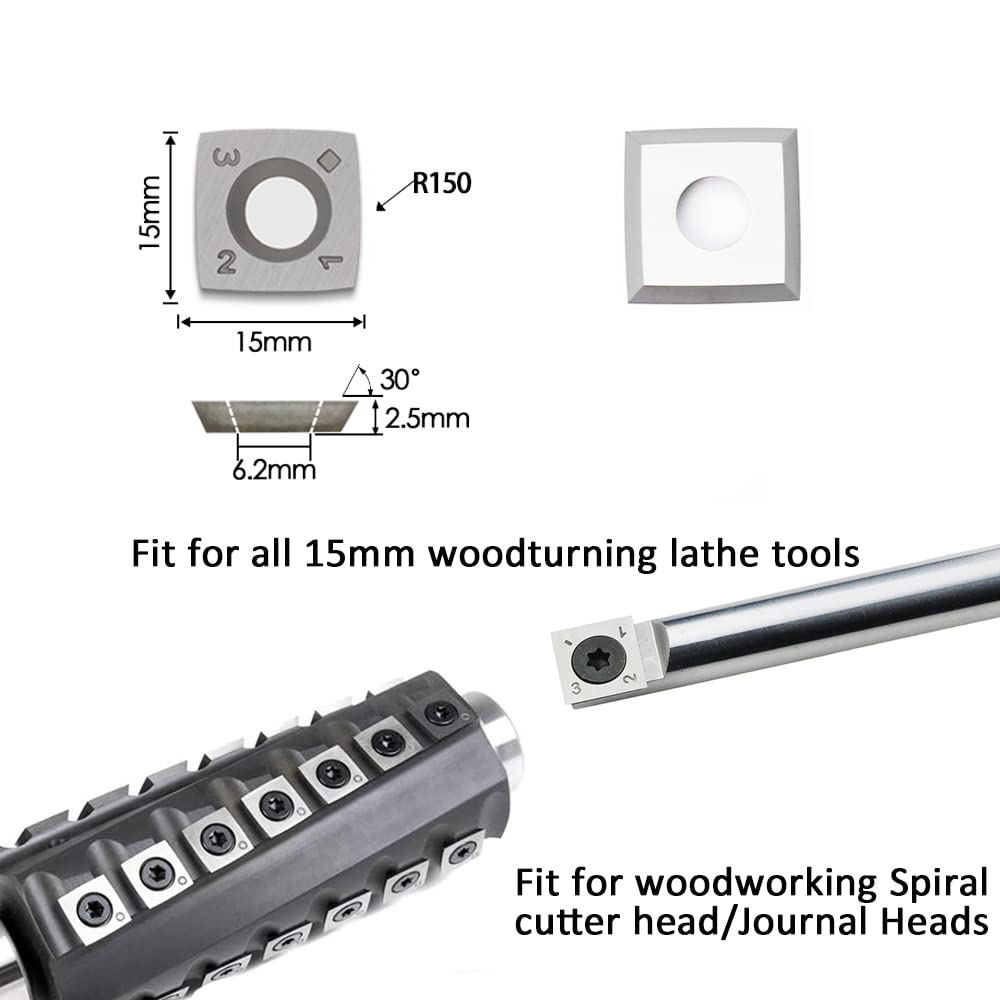 CDBP 15mm Square with 6 inches Radius Carbide Cutter Inserts (15×2.5mm-R150) for Woodturning Roughing Tool Fit for Shelix Cutterhead, 3 PCS