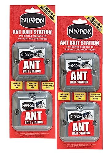 FERRIS   4pk Nippon Ant Killer Bait Station Destroys Ants and their Nests   Ant Traps used Indoors & Outdoors for Homes & Garden   Strongest Ant Control System - Clean and Easy to Use, Creates No Mess