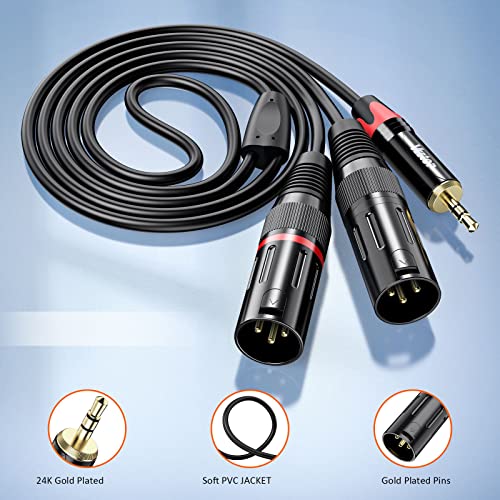 Veetop 2m Dual XLR Male to 3.5mm Microphone Cable XLR Male to 3.5mm mini Jack TRS Balanced Audio Stereo Cable 1/8 inch to XLR 3 Pin Interconnect Cable for Laptop, DSLR Camera, Sound, DV