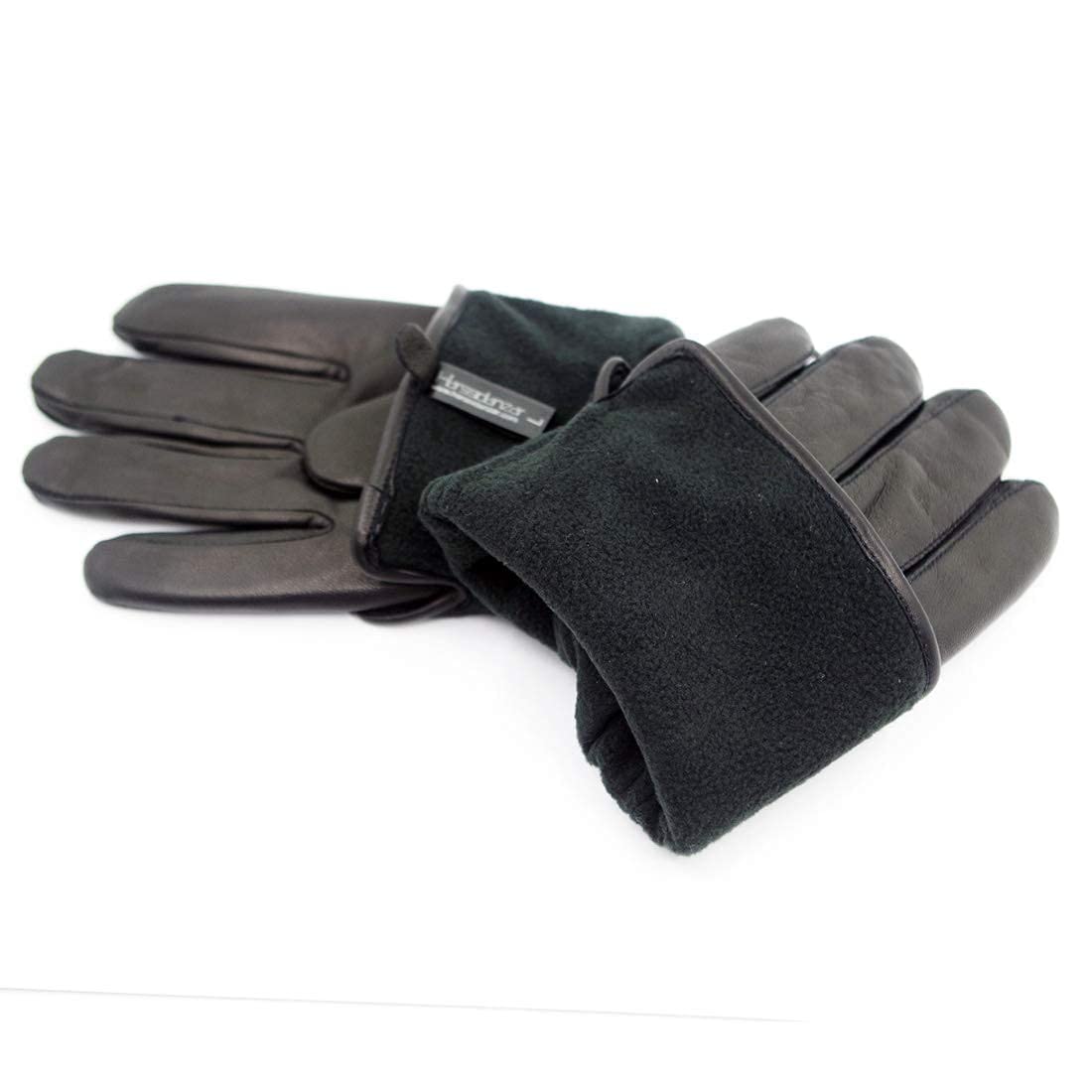 Harssidanzar Mens Goatskin Leather Gloves Fleece Lined,Black, XL