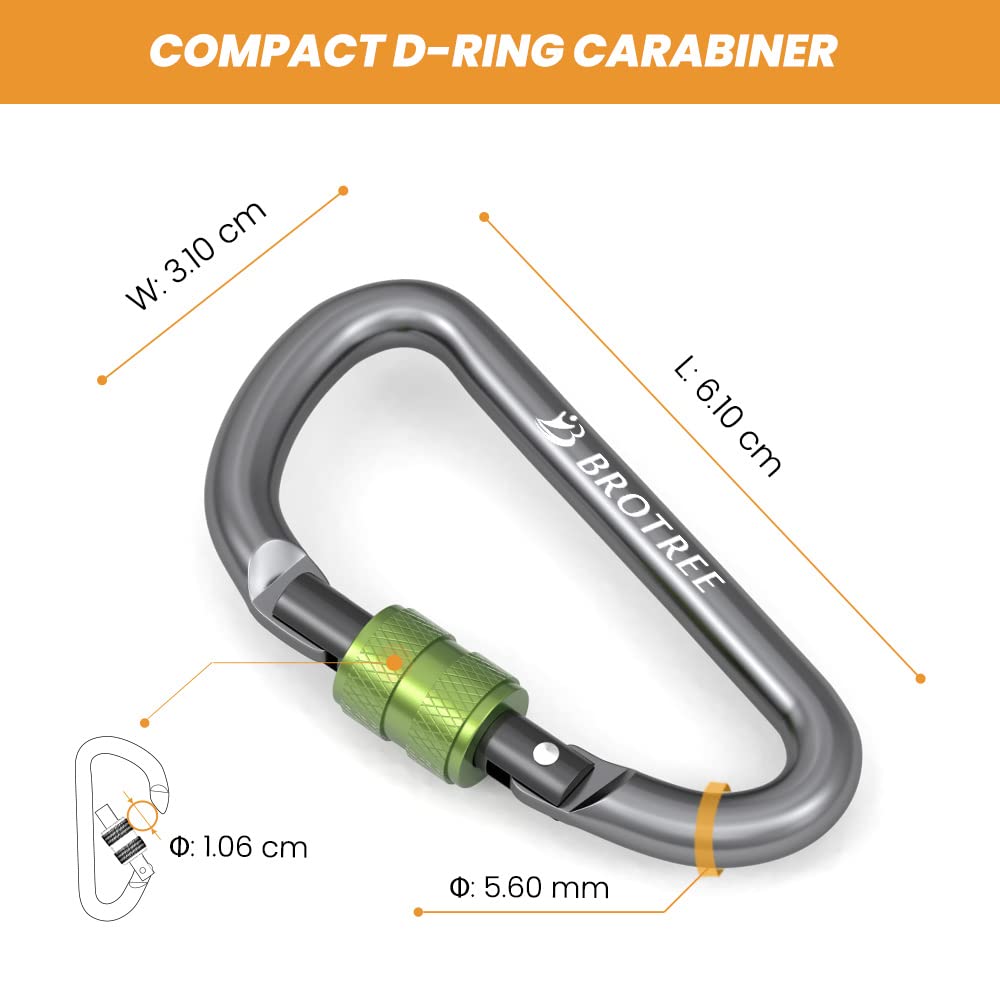 Brotree Small Carabiner Clips Mini Locking Carabiner - 6cm Aluminum D-Ring