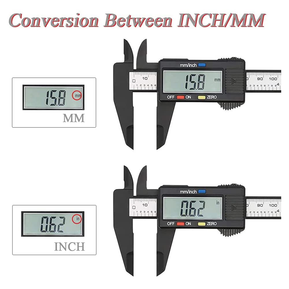 Bestgle Digital Caliper, Accuracy LCD Screen Electronic Digital Vernier Caliper Gauge Carbon Fiber Mircometer Ruler Measuring Tool for Length Width Depth Measurement, 150mm/6inch