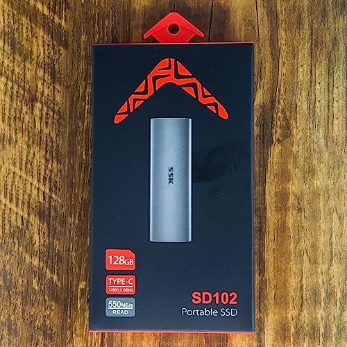 SSK 128GB Portable External SSD, up to 550MB/s Ultra Speed USB3.2 Gen2 External Solid State Drive USB-C Mini External SSD for Laptop, Type-C devices