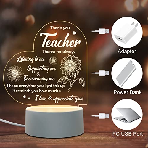 Niyewsor Thank You Teacher Gifts, Appreciation Teacher Night Light Teacher Gifts for Women Thank You Teacher Gifts Graduation Birthday Christmas