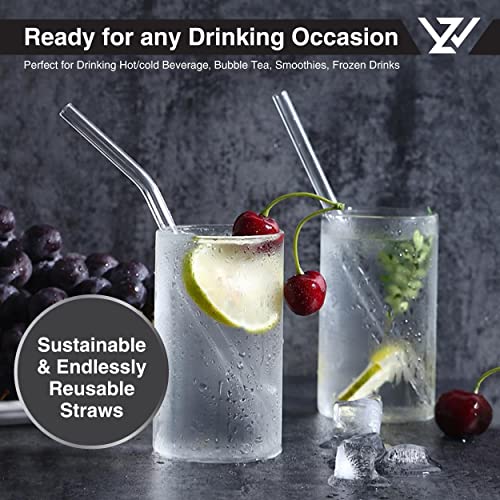 WZ Glass Straws- Clear Reusable Glass Straw- Durable Glass Straws Drinking for Smoothie Cocktail Milkshake Cold Drinks (Pack of 2 Straight 2 Bent Drinking Straws and 1 Straw Cleaner)