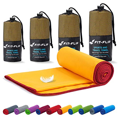 Microfibre towel – 18 colours, lots of sizes – ultra lightweight, compact & fast-drying – microfiber towels – the perfect camping towel, sweat towel and swim towel (40x80cm yellow - winered edge)