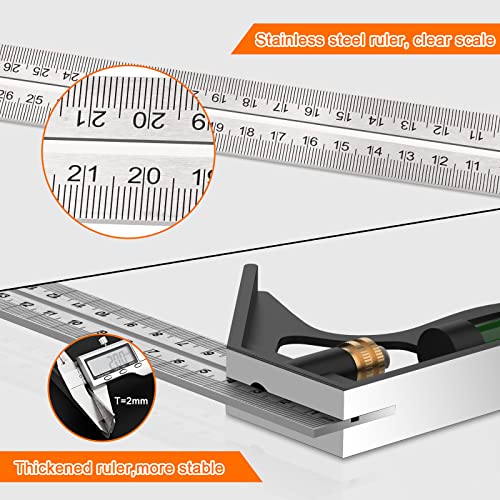 Combination Square, 12'/300mm Stainless Steel Combo Square Carpentry Tools, 45/90 Degree Ruler with Bubble Level for Accurate and Adjustable Woodworking Measurement.