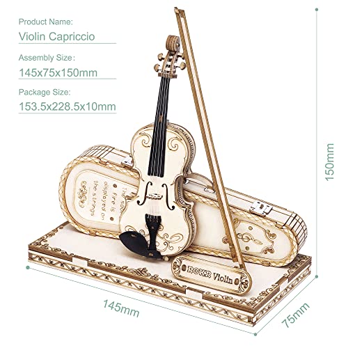 ROKR 3D Wooden Puzzles Violin Capriccio Craft Model Kits for Adults to Build Musical Instruments Birthday Gift for Family and Friends 62 Pieces, Violin Capriccio