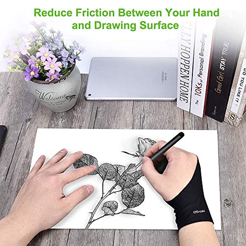 OTraki Artist Glove Anti-fouling Digital Draw Glove 4 Pack High-elastic Lycra Fiber Two Finger Gloves Free Size for Graphics Drawing, Tablet, Pad and Art Creation for Right Hand or Left Hand