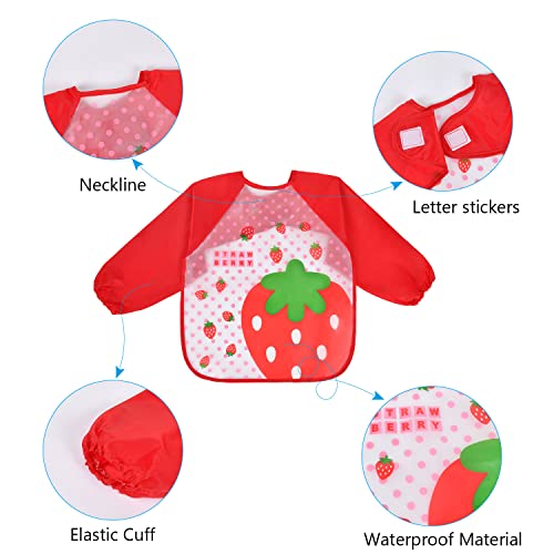 Vicloon Bibs with Sleeves, 4 Pcs Baby Waterproof Weaning Toddler Bib, Long Sleeve Bib Unisex Feeding Bibs Apron for Infant Toddler 6 Months to 3 Years Old