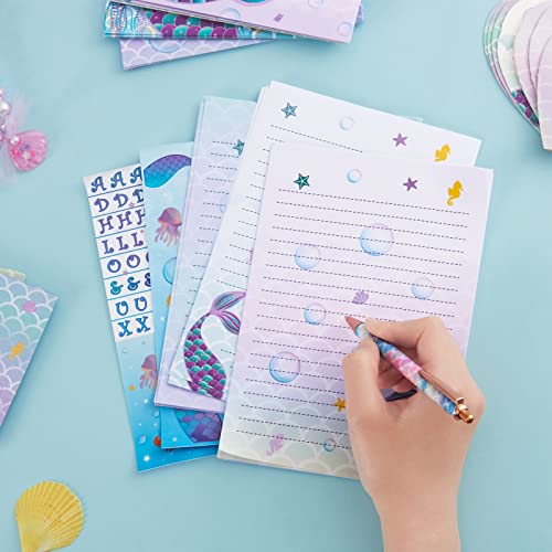 Mermaid Paper and Envelopes Set - 71PCS Magical Mermaid Stationery Paper for Kids Girls Christmas Birthday Gifts Stationery Letter Writing Set Envelopes Greeting Cards Stickers Ballpoint Pen Gift Box