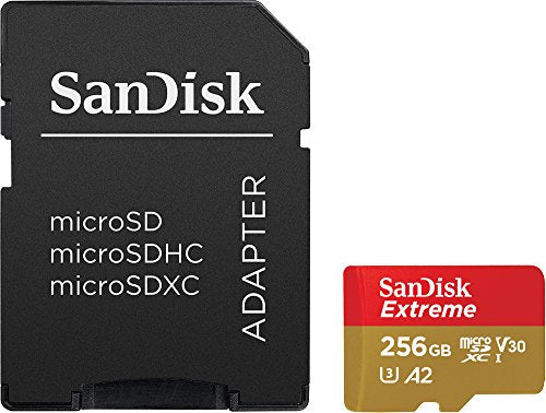 SanDisk 256GB Extreme microSDXC card and SD adapter and RescuePRO Deluxe, up to 190MB/s, with A2 App Performance, UHS-I, Class 10, U3, V30, Black