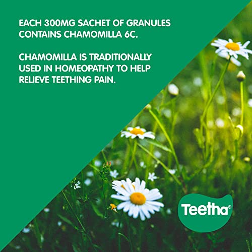 Teetha Baby Teething Granules, 24 Sachets, 3and Months, 6c Chamomilla, Homeopathic Relief for Soothing & Calming Teething Symptoms, System-Booster for Babies & Toddlers