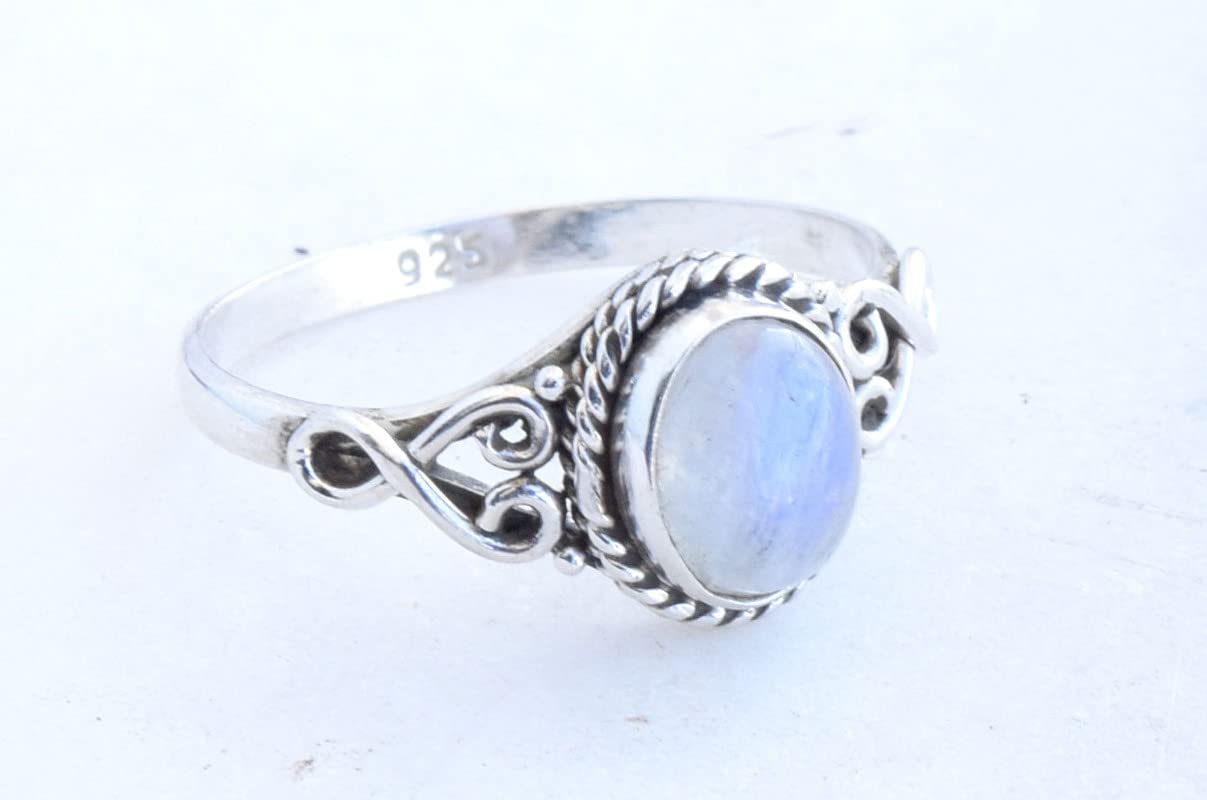 Rainbow Moonstone Ring 925 Sterling Silver Statement Ring For Women Size UK N Natural Gemstone Ring Handmade Ring Christmas Gifts Ring Jewelry