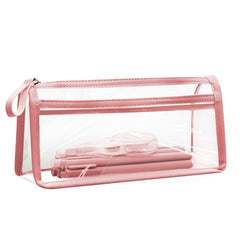 hoinya Clear Pencil Case, Exam Pencil Case Bag Transparent Pencil Case Waterproof PVC Zippered Toiletries Storage Pouch, Travel Luggage Pouch Make up Cosmetic Bag, Pink