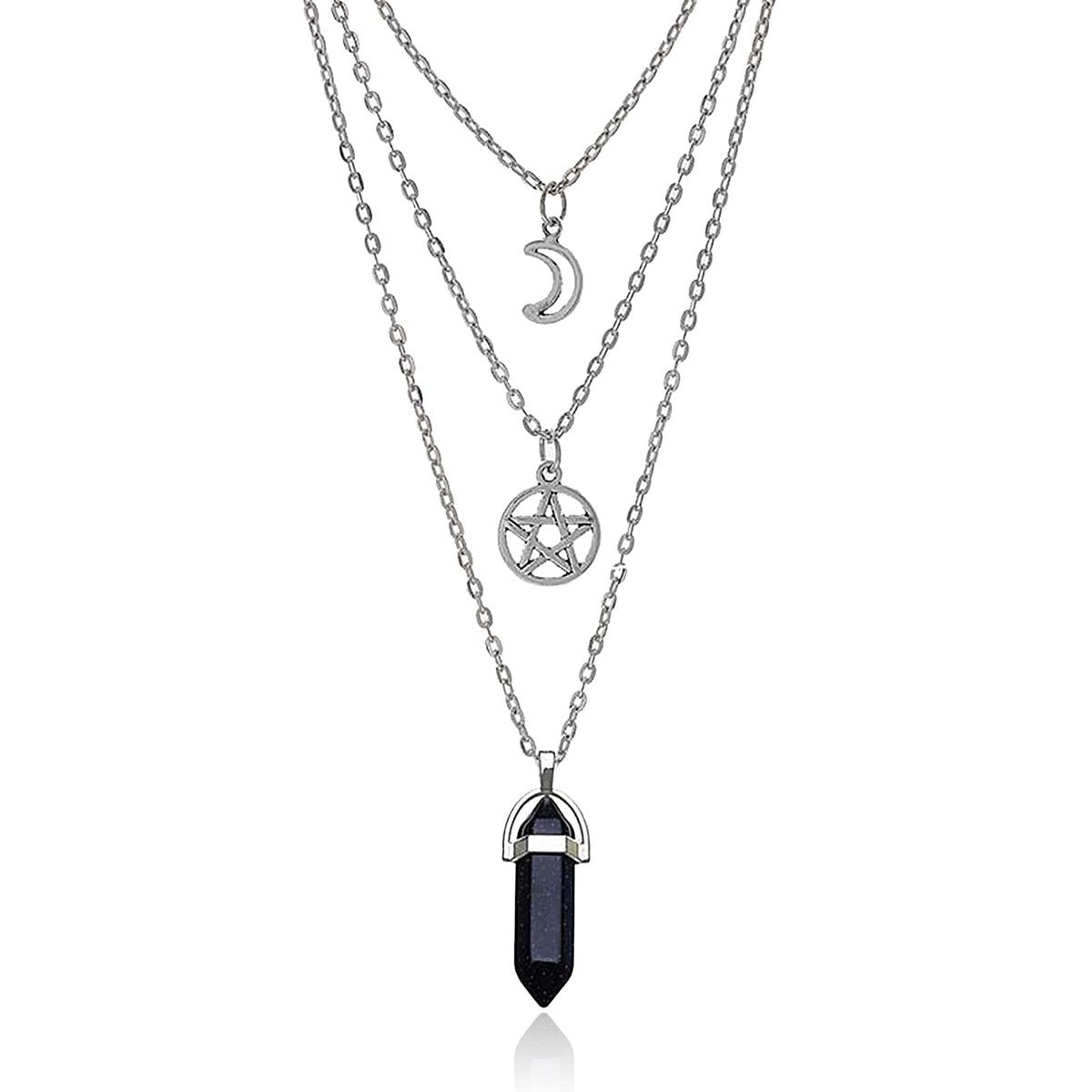 YUNCHONGuk Moon Pentagram Necklace Gothic Necklace for Women Multilayer Necklace Healing Crystal Necklace Black Chakra Necklace for Women Girl Valentine's Day Mothers Day Gifts (Black)