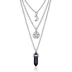 YUNCHONGuk Moon Pentagram Necklace Gothic Necklace for Women Multilayer Necklace Healing Crystal Necklace Black Chakra Necklace for Women Girl Valentine's Day Mothers Day Gifts (Black)