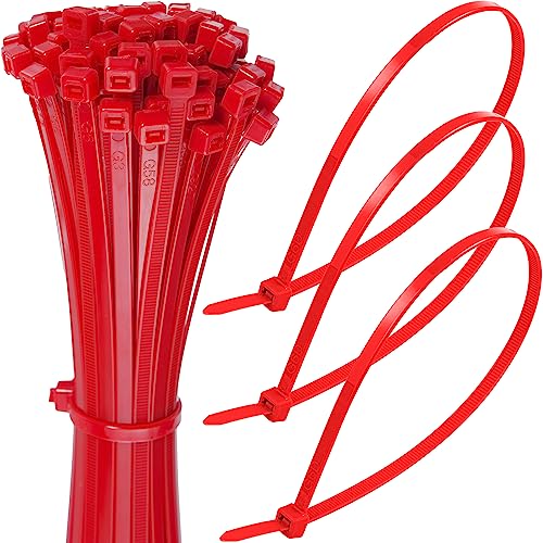 Coloured Cable Ties - 100 pcs Red Zip Ties for Secure Cord Management - Heavy Duty Cable Ties Up to 54.4 kg Tensile Strength - 150 x 3.6 mm Tie Wraps with Auto-Locking Mechanism - Just Cable Ties