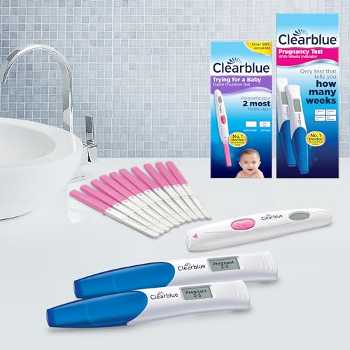 Clearblue Pregnancy Test - Digital with Weeks Indicator, 2 Digital Tests & Digital Ovulation Test Kit (OPK) - Clearblue, Proven to Help You Get Pregnant, 1 Digital Holder and 10 Tests