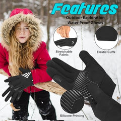 WESTWOOD FOX Winter Warm Kids Gloves, Children thermal touchscreen gloves, Anti-Slip, Sports, Cycling, Running, Riding, Outdoor Gloves for Boys Girls 4-12 Years old (BLACK, S)