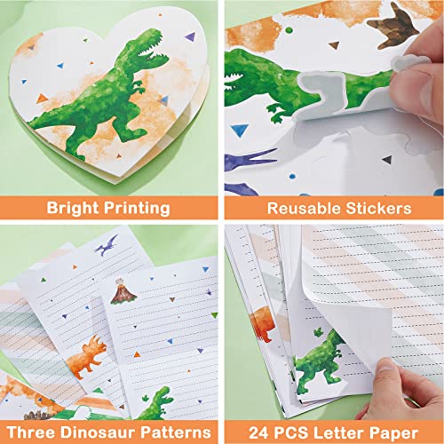 Watercolor Dinosaur Paper and Envelopes Set - 70PCS Stationery Paper for Kids Boys Christmas Birthday Gifts Stationery Letter Writing Set Envelopes Cards Stickers Ballpoint Pen Gift Box