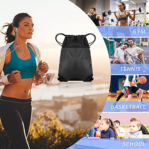 Fuyamp Drawstring Gym Bag, Black Drawstring Bags Waterproof Gym Bag,Sport Sack PE Bag, Swimming Bags Drawstring Scratch Resistant Bag for Men Women Large with Outside Zipper