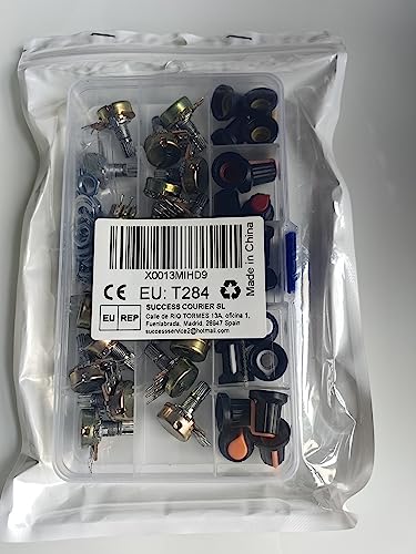 GTIWUNG 20Pcs B5K B10K B20K B50K B100K Ohm Knurled Shaft Linear Rotary Taper Potentiometer with Knob(WH148) Kit, Knob Linear Potentiometer 3 Terminal Rotary Potentiometer with Cap Nuts and Washer