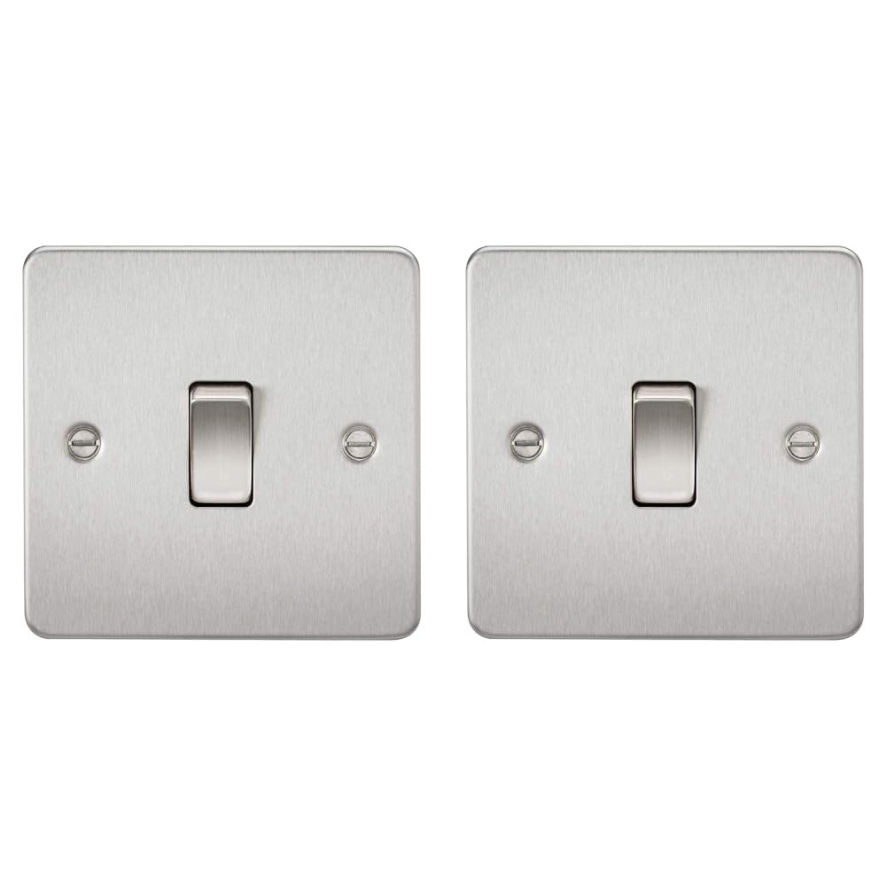 Knightsbridge FP2000BC Flat Plate 2 Way Switch, Brushed Chrome, 10AX, 1G (Pack of 2)