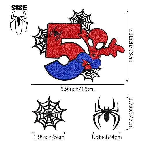 ZHIHUI 7 Pcs Cake Toppers, Personalised 3rd Birthday Cake Topper，Superhero Spiderman Happy Birthday Cake Toppers, Double Sided Glitter Cupcake Topper Birthday Party Decorations for Boys Children Kids