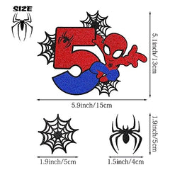 ZHIHUI 7 Pcs Cake Toppers, Personalised 2nd Birthday Cake Topper，Superhero Spiderman Happy Birthday Cake Toppers, Double Sided Glitter Cupcake Topper Birthday Party Decorations for Boys Children Kids