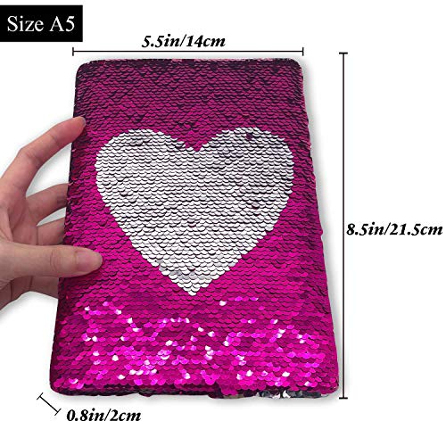 Sequin Secret Diary for Girls, 8.5x5.5 Inches 160 Lined Pages Pink Heart Reversible Sequin Kids Journal for Teenage Boys & Girls Notebook Gifts for Girls Birthday Presents 6 7 8 9 10 Years Old