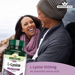 Natures Aid L-Lysine 1000 mg, High Potency Essential Amino Acid, Vegan, 60 Tablets