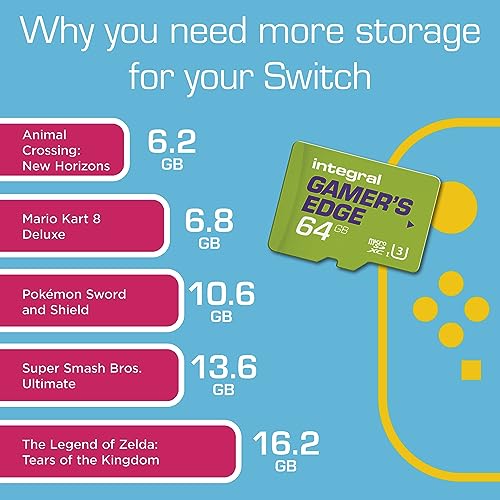 Integral 64GB Gamer's Edge Micro SD Card for the Nintendo Switch Load and Save Games Fast, Store Games, DLC & Save Data, Built for the Nintendo Switch, Switch Lite & Switch OLED To Give You The Edge