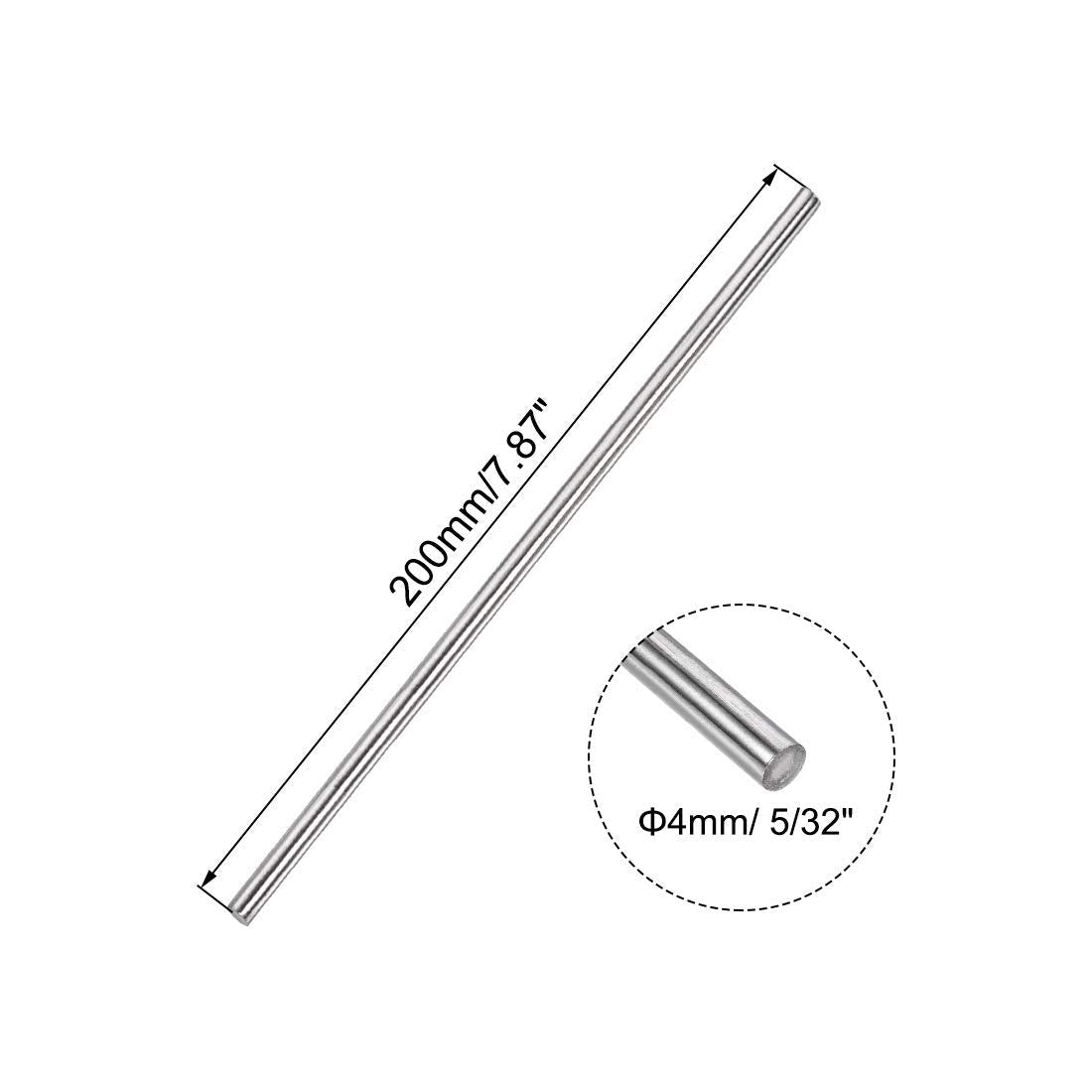 TA-VIGOR 2Pcs 4mm x 200mm Stainless Steel Round Rods, Metal Solid Round Shaft Rods Lathe Bar Stock for DIY Crafts Car Helicopter Airplane Model