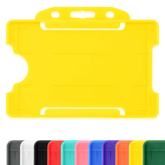 CKB LTD 10x Yellow Single Sided Rigid Slide in Open Faced ID Card Badge Holders Horizontal/Landscape Identity Plastic Pass Protector - Holds a 86mm 54mm cr80 Credit Card Sized