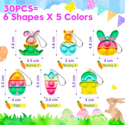 TOANWOD Easter Gifts for Kids Egg Hunt Toys: 30PCS Easter Hen Party Bag Fillers Basket Stuffers - Presents for Children Easter Decorations Kit for Tree Home - Pop Keyring Multi-Item Party Favours