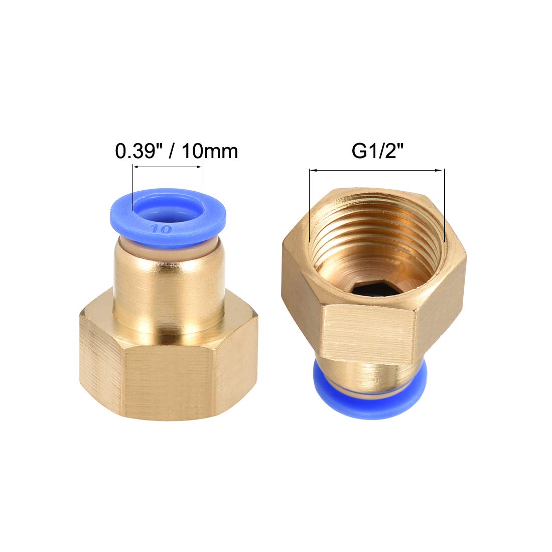 sourcing map Push to Connect Tube Fitting Adapter 10mm Tube OD x G1/2 Female Straight Pneumatic Connecter Connect Pipe Fitting 2pcs