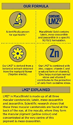 MacuShield Gold – 30 day pack, Eye Health Food Supplement containing Lutein, Zeaxanthin and Meso-zeaxanthin, and Zinc which Supports Normal Vision