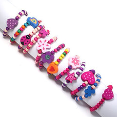 Stands Out, Supplying Outstanding Gifts 12 Wooden Beaded Friendship Bracelets for Girls - Party Bag Fillers for Kids Party - Christmas Birthday Party Favours - Stocking Filler