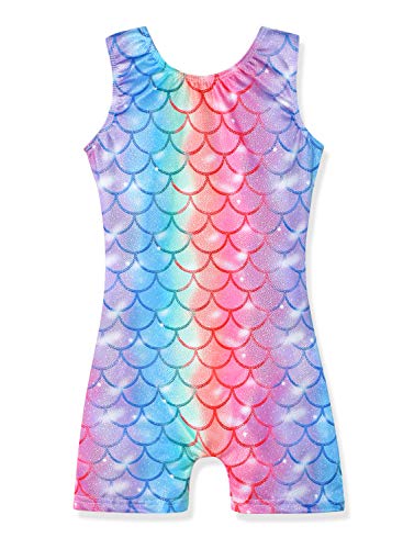 XiaoMoSha Gymnastics Leotards for Girls Sleeveless Unitard Dance Outfit for Kids Gradient Color Sparkly Unicorn Rainbow for Little Girls(Mermaid Colorful, 9-10 Years)